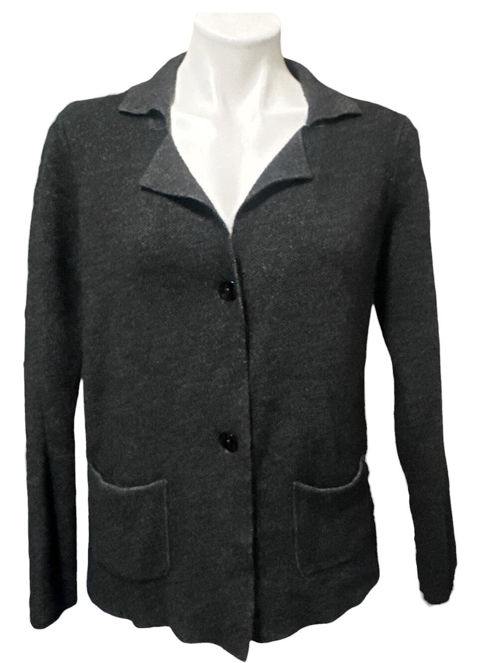 Benedetta B. Merino Wool Cashmere Cardigan Two Pocket Gray Women's L